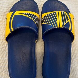 Nike Navy and Yellow Slide Sandals Golden State Warriors